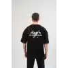 Unisex Bisiklet Yaka Baskılı Oversize T-Shirt - Siyah