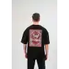 Unisex Bisiklet Yaka Baskılı Oversize T-Shirt - Siyah