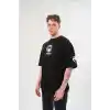 Unisex Bisiklet Yaka Baskılı Oversize T-Shirt - Siyah