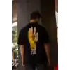 Unisex Bisiklet Yaka Baskılı Oversize T-Shirt - Siyah