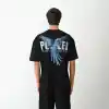 Unisex Bisiklet Yaka Baskılı Oversize T-Shirt - Siyah
