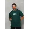 Unisex Bisiklet Yaka Baskılı Oversize T-Shirt - Yeşil