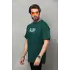 Unisex Bisiklet Yaka Baskılı Oversize T-Shirt - Yeşil