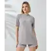 Unisex Bisiklet Yaka Baskılı Slim Fit T-Shirt - Boyalı Gri