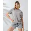 Unisex Bisiklet Yaka Baskılı Slim Fit T-Shirt - Boyalı Gri