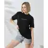 Unisex Bisiklet Yaka Baskılı Slim Fit T-Shirt - Siyah