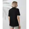 Unisex Bisiklet Yaka Baskılı Slim Fit T-Shirt - Siyah
