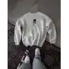 Unisex Bisiklet Yaka Ön Ve Arka Baskılı SweatShirt - Beyaz