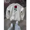 Unisex Bisiklet Yaka Ön Ve Arka Baskılı SweatShirt - Beyaz
