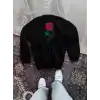 Unisex Bisiklet Yaka Ön Ve Arka Baskılı SweatShirt - Siyah