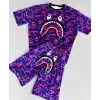 Unisex Çocuk Dijital Baskılı Şortlu Takım - Mor