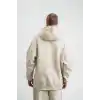 Unisex Double Oversize Kapşonlu Yıkamalı SweatShirt - Krem