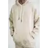 Unisex Double Oversize Kapşonlu Yıkamalı SweatShirt - Krem