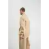 Unisex Double Oversize Patlı Yaka SweatShirt - Bej