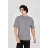 Unisex Jakar Kumaş Rahat Kol T-Shirt - Gri