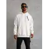 Unisex Kapşonlu Uzun Kol Baskılı Sweetshirt - Beyaz