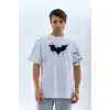 Unisex Ön ve Kol Baskılı Oversize T-shirt - Beyaz