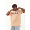 Unisex Oversize Baskılı Bisiklet Yaka T-Shirt - Bej