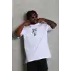 Unisex Oversize Baskılı Bisiklet Yaka T-Shirt - Beyaz