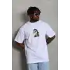 Unisex Oversize Baskılı Bisiklet Yaka T-Shirt - Beyaz