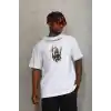 Unisex Oversize Baskılı Bisiklet Yaka T-Shirt - Beyaz