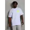 Unisex Oversize Baskılı Bisiklet Yaka T-Shirt - Beyaz