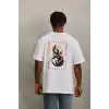 Unisex Oversize Baskılı Bisiklet Yaka T-Shirt - Beyaz