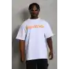 Unisex Oversize Baskılı Bisiklet Yaka T-Shirt - Beyaz