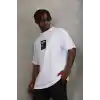 Unisex Oversize Baskılı Bisiklet Yaka T-Shirt - Beyaz
