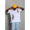 Unisex Oversize Baskılı Bisiklet Yaka T-Shirt - Beyaz