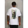 Unisex Oversize Baskılı Bisiklet Yaka T-Shirt - Beyaz