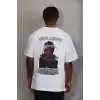 Unisex Oversize Baskılı Bisiklet Yaka T-Shirt - Beyaz