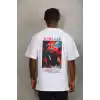 Unisex Oversize Baskılı Bisiklet Yaka T-Shirt - Beyaz