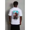 Unisex Oversize Baskılı Bisiklet Yaka T-Shirt - Beyaz