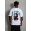 Unisex Oversize Baskılı Bisiklet Yaka T-Shirt - Beyaz