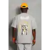 Unisex Oversize Baskılı Bisiklet Yaka T-Shirt - Gri