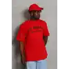 Unisex Oversize Baskılı Bisiklet Yaka T-Shirt - Kırmızı
