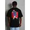 Unisex Oversize Baskılı Bisiklet Yaka T-Shirt - Siyah