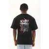 Unisex Oversize Baskılı Bisiklet Yaka T-Shirt - Siyah