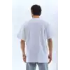 Unisex Oversize Taşlı Bisiklet Yaka T-Shirt - Beyaz