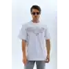 Unisex Oversize Taşlı Bisiklet Yaka T-Shirt - Beyaz