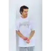 Unisex Oversize Taşlı Bisiklet Yaka T-Shirt - Beyaz