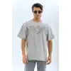 Unisex Oversize Taşlı Bisiklet Yaka T-Shirt - Gri
