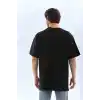 Unisex Oversize Taşlı Bisiklet Yaka T-Shirt - Siyah