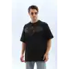 Unisex Oversize Taşlı Bisiklet Yaka T-Shirt - Siyah