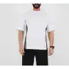 Unisex Oversize Yanları Şeritli T-Shirt - Beyaz