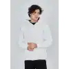 Unisex Tam Fermuarlı Kapşonlu  SweatShirt - Beyaz