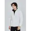 Unisex Tam Fermuarlı Kapşonlu  SweatShirt - Beyaz