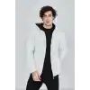 Unisex Tam Fermuarlı Kapşonlu  SweatShirt - Beyaz