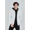 Unisex Tam Fermuarlı Kapşonlu  SweatShirt - Beyaz